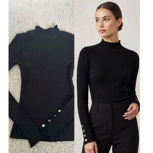 Love Tree Black Mock Neck Cable Knit Sweater Top Button Cuff Detail Size S